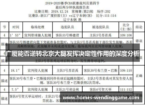 广厦能否逆转北京大腿发挥决定性作用的深度分析